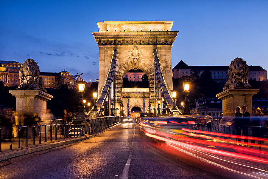 Szechenyi Chain Bridge in Budapest at Night Photograph by Artur Bogacki