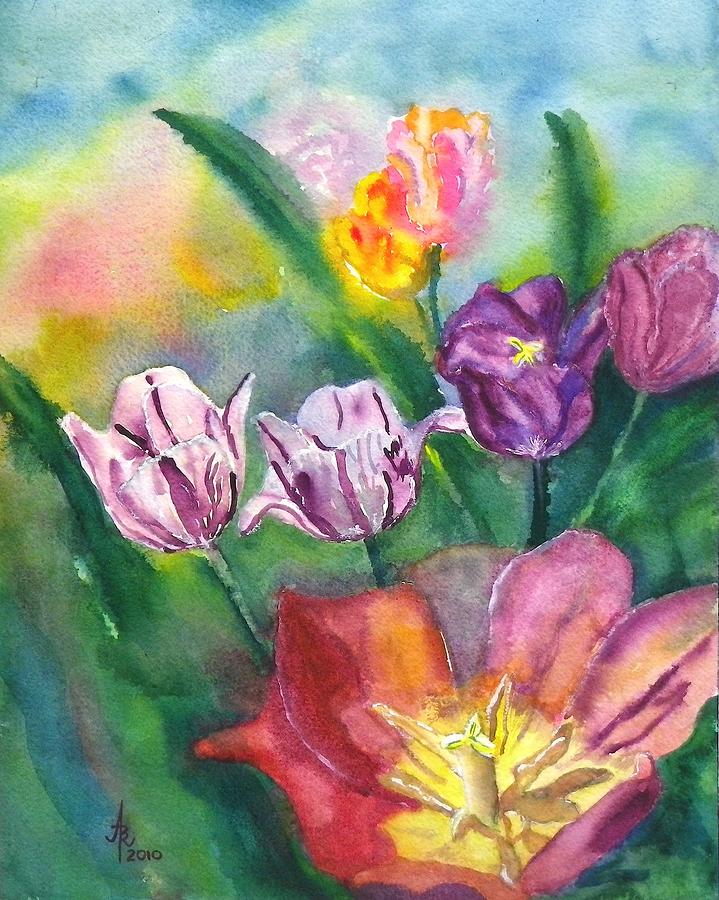 Spring Tulips  Painting by Anna Ruzsan