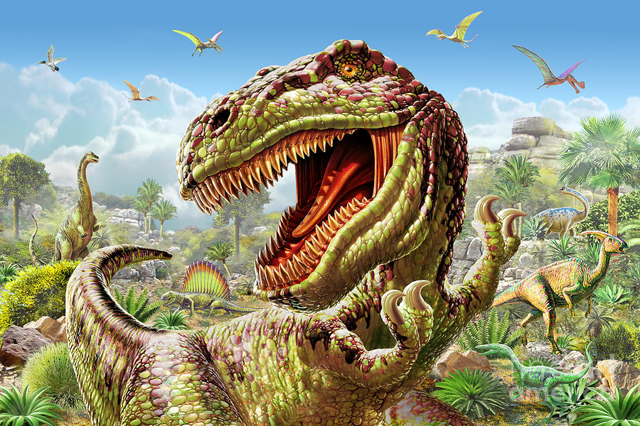 Animal Digital Art - T-Rex and Dinosaurs by MGL Meiklejohn Graphics Licensing