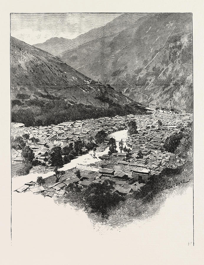 Vintage Drawing - Ta-chien-lu A Mountain Village Altitude 8400 Feet by English School