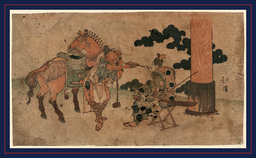 Animal Drawing - Tabako O Suu Shinji No Futari by Totoya, Hokkei (1780-1850), Japanese