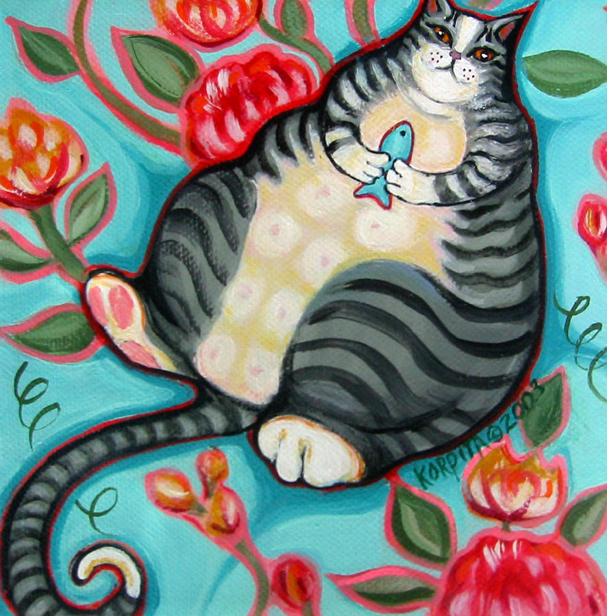 Tabby Cat on a Cushion Painting by Rebecca Korpita