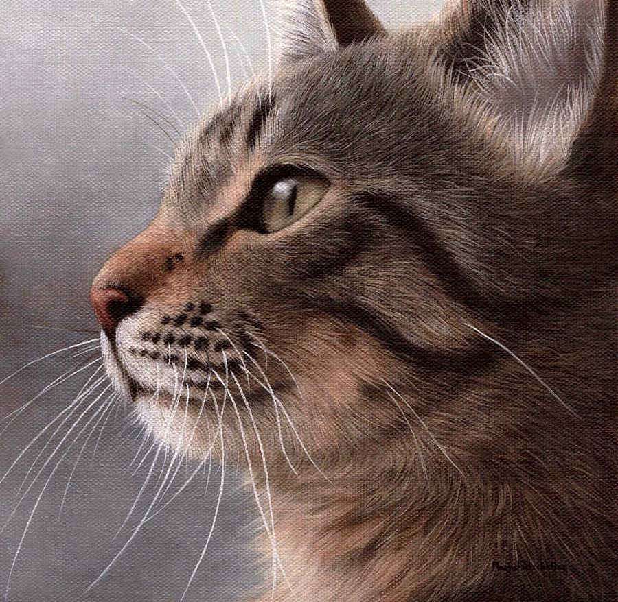 Cat Painting - Tabby Cat Painting by Rachel Stribbling