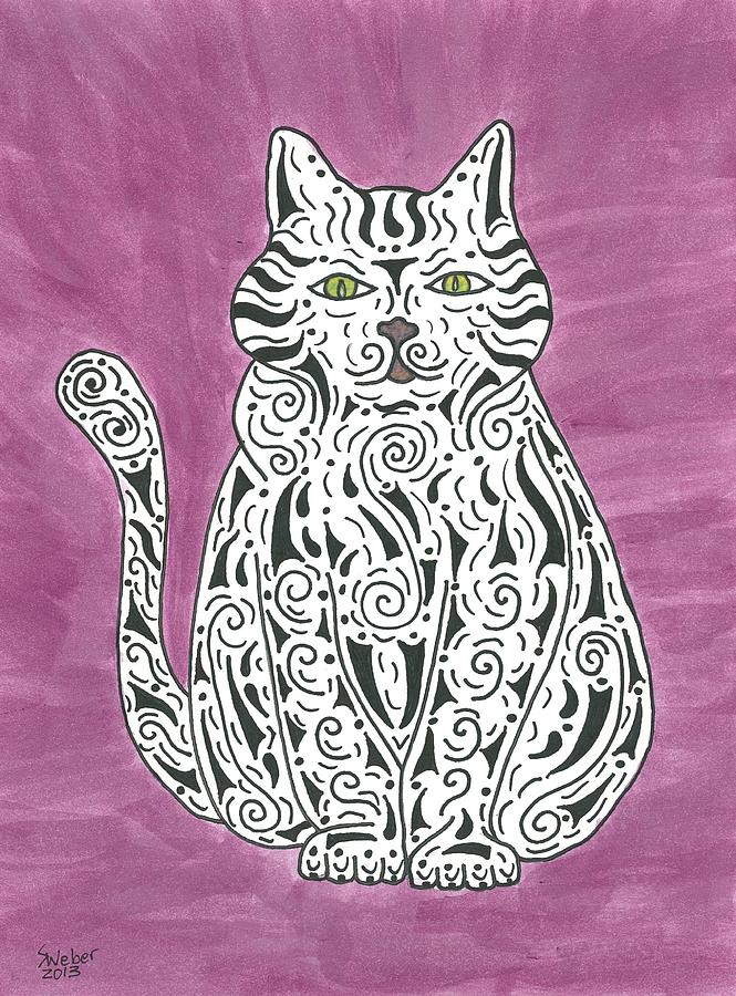 Black And White Painting - Tabby Cat by Susie WEBER