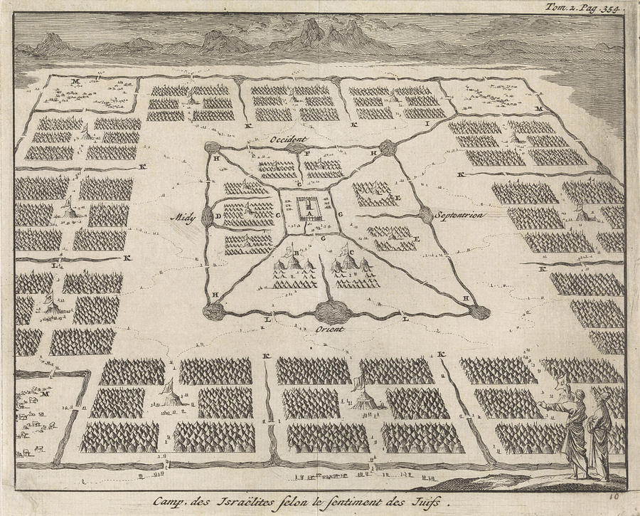 Tribes Drawing - Tabernacle Surrounded By Camps Of The Twelve Tribes by Jan Luyken And Pieter Mortier