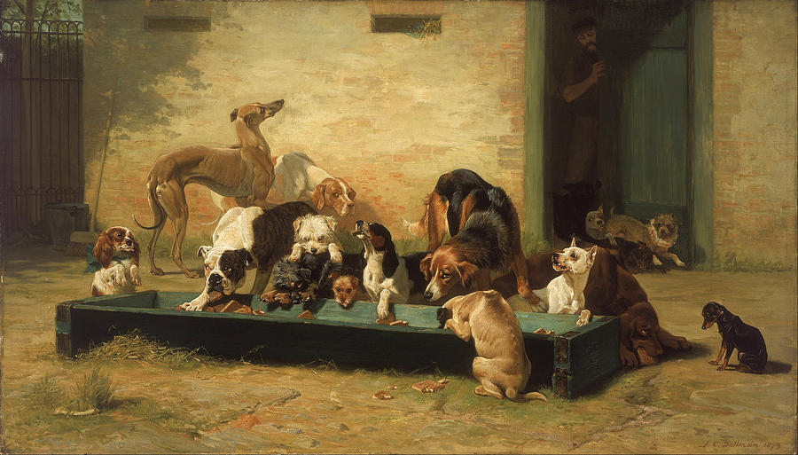 Table dHote at a Dogs Home Painting by John Charles Dollman