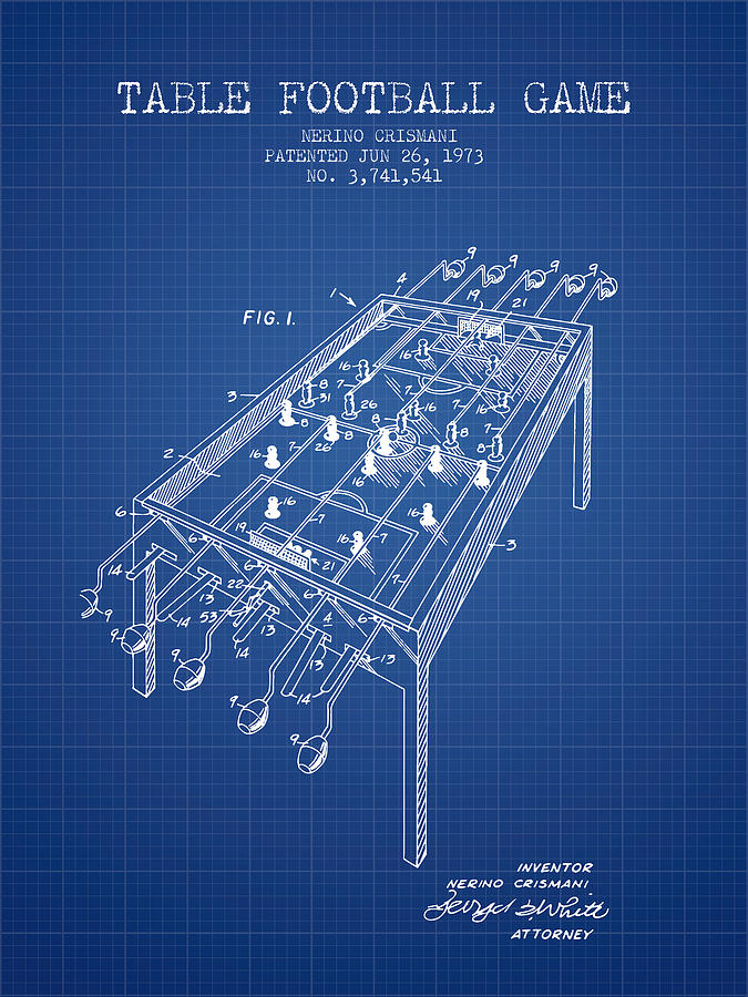 Table Football Game Patent From 1973 - Blueprint Digital Art