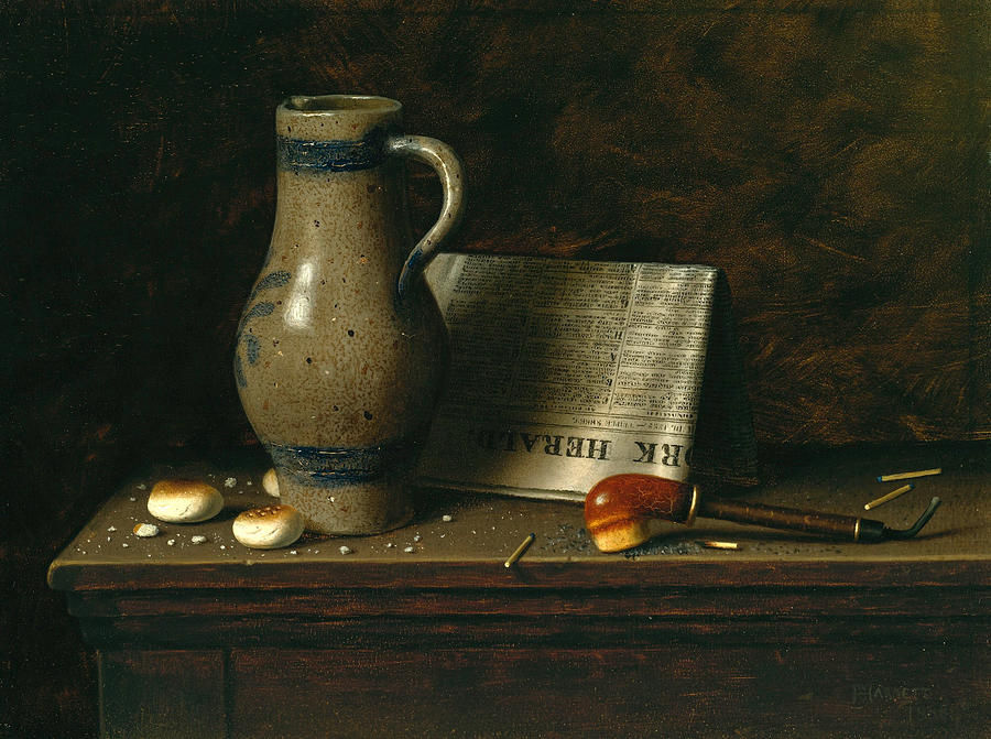 Table Top with Pitcher Pipe and New York Herald Painting by William Michael Harnett