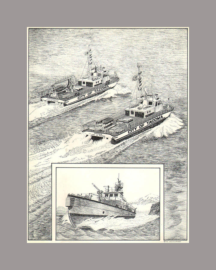 Tacoma Fireboats New and Old Number 1 Drawing by Jack Pumphrey