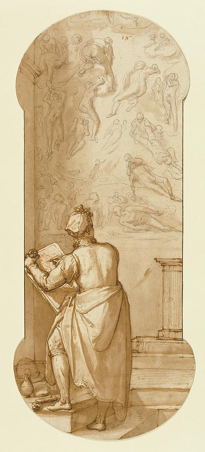 Brush Drawing - Taddeo In The Sistine Chapel Drawing Michelangelos Last by Litz Collection