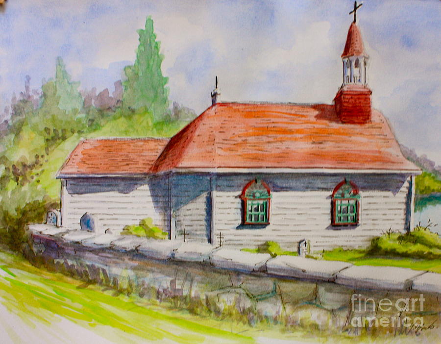 Tadoussac Church Quebec Canada Painting by Yvonne Ayoub