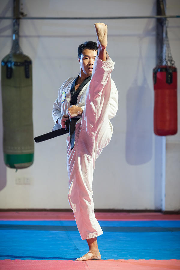 Taekwondo high kicking Photograph by Wild Horse Photography