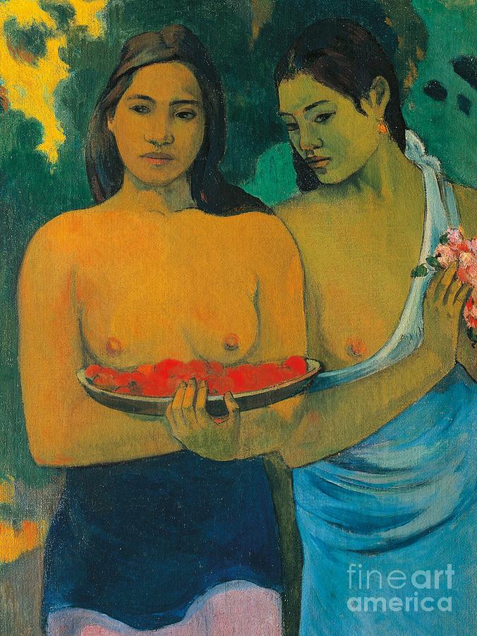 Tahiti Two Tahitian women Painting by Paul Gauguin