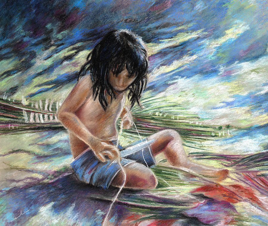 Tahitian Boy with Knife Painting by Miki De Goodaboom
