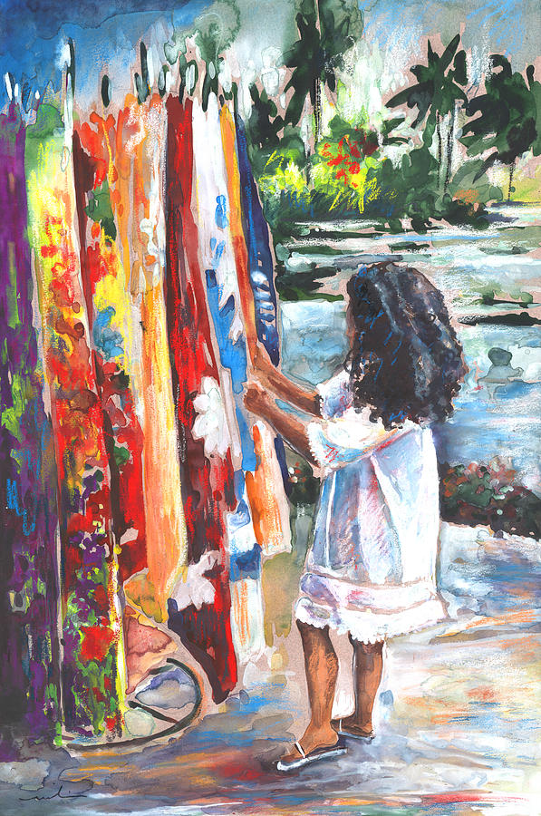 Tree Painting - Tahitian Girl with Pareos by Miki De Goodaboom