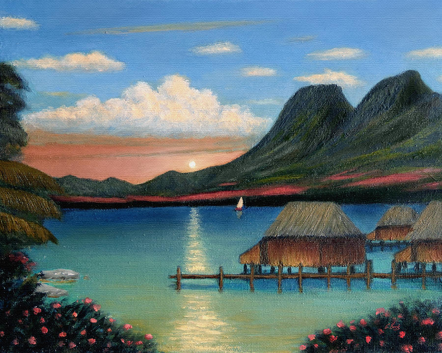 Sunset Painting - Tahitian Sunset by Gordon Beck