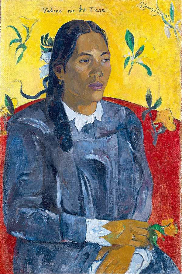 Tahitian Woman with a Flower Painting by Paul Gauguin