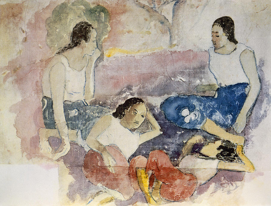 Tahitian Women, From Noa Noa, Voyage Drawing by Paul Gauguin
