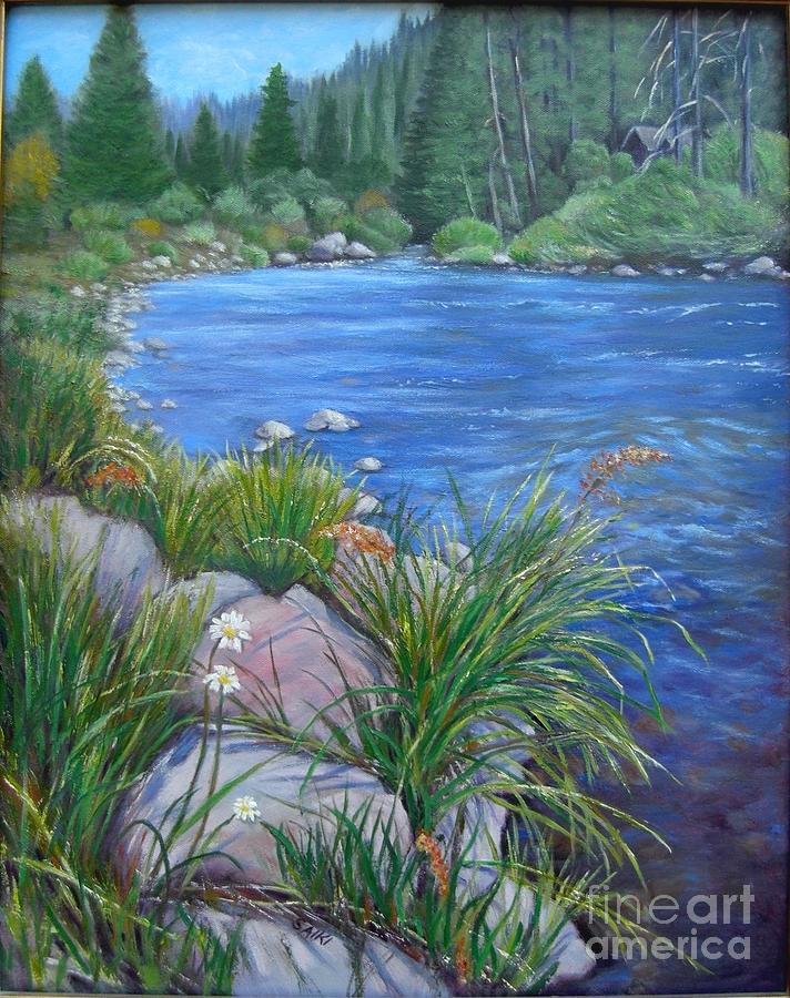 Flower Painting - Tahoe River by Lorna Saiki
