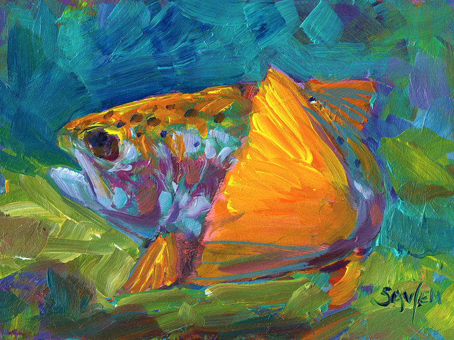 Tail View Trout Painting by Savlen Art