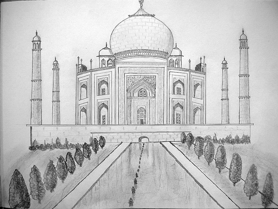 Premium AI Image  A sketch of a taj mahal with a reflection of the water