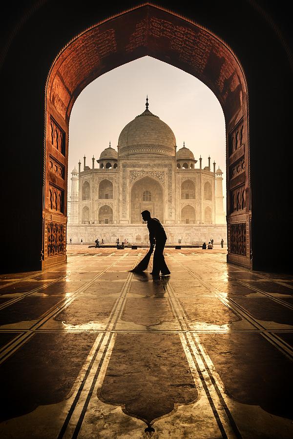 Architecture Photograph - Taj Mahal Cleaner by Pavol Stranak