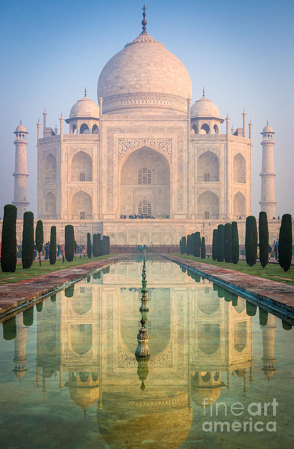 Architecture Photograph - Taj Mahal Dawn Reflection by Inge Johnsson