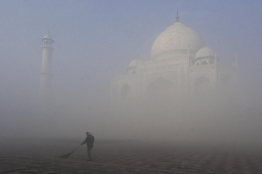 Taj Mahal On A Foggy Morning Photograph by Michele Burgess