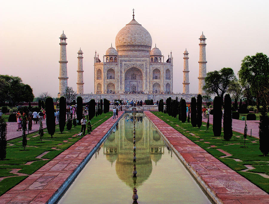 Taj Mahal Refection Centered Photograph by Linda Phelps