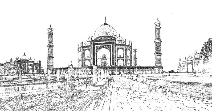 The Taj Mahal at Agra (colour litho) by English School