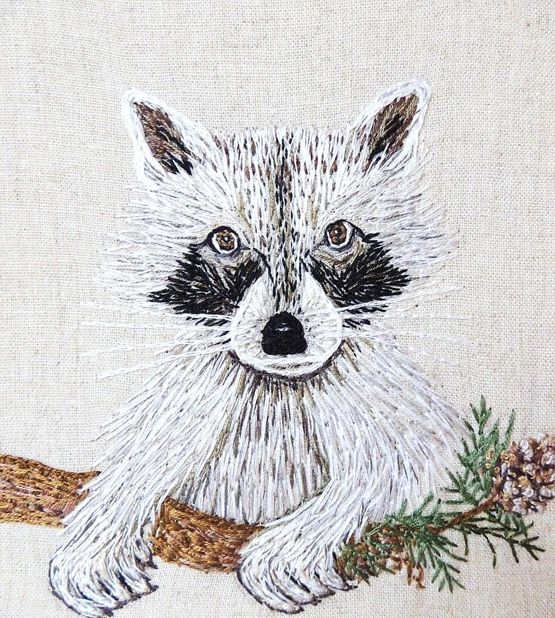 Take me home raccoon embroidery illustration Tapestry - Textile by ...