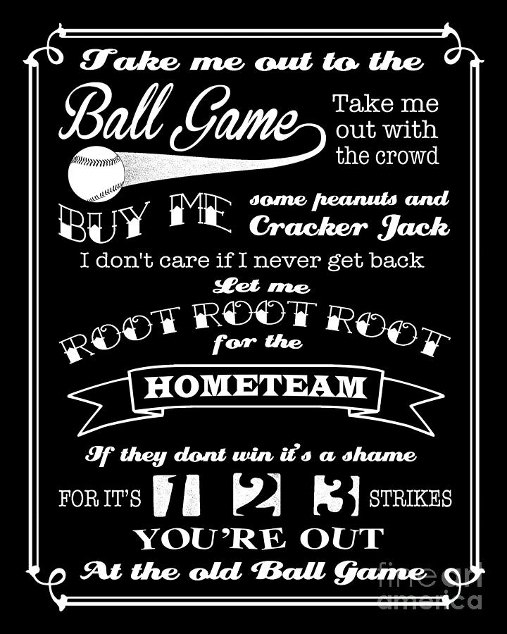 Take Me Out To The Ball Game - Black Background Digital Art