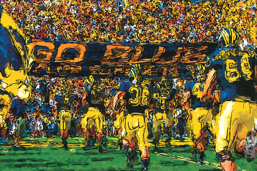University Of Michigan Painting - Take the Field by John Farr
