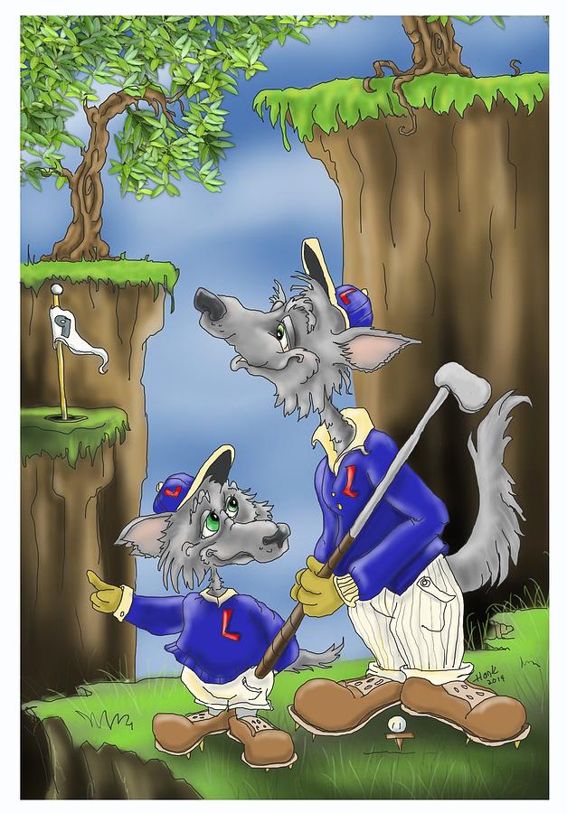 Wolves Painting - Taking Jr. Golfing by Hank Nunes