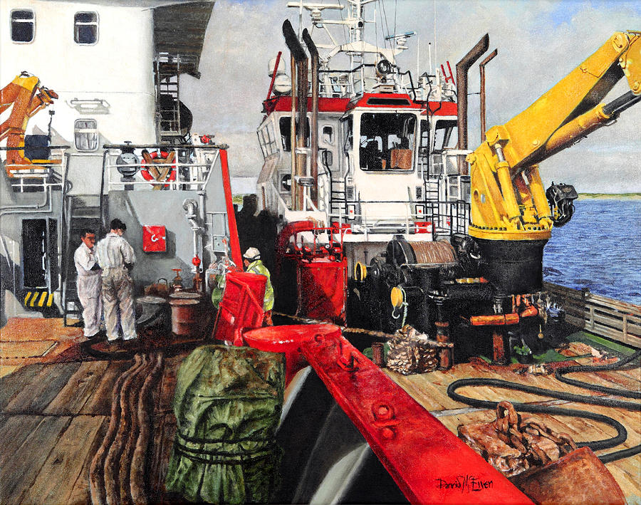 Taking on fuel at The Bunkers Falkland Islands Painting by David McEwen