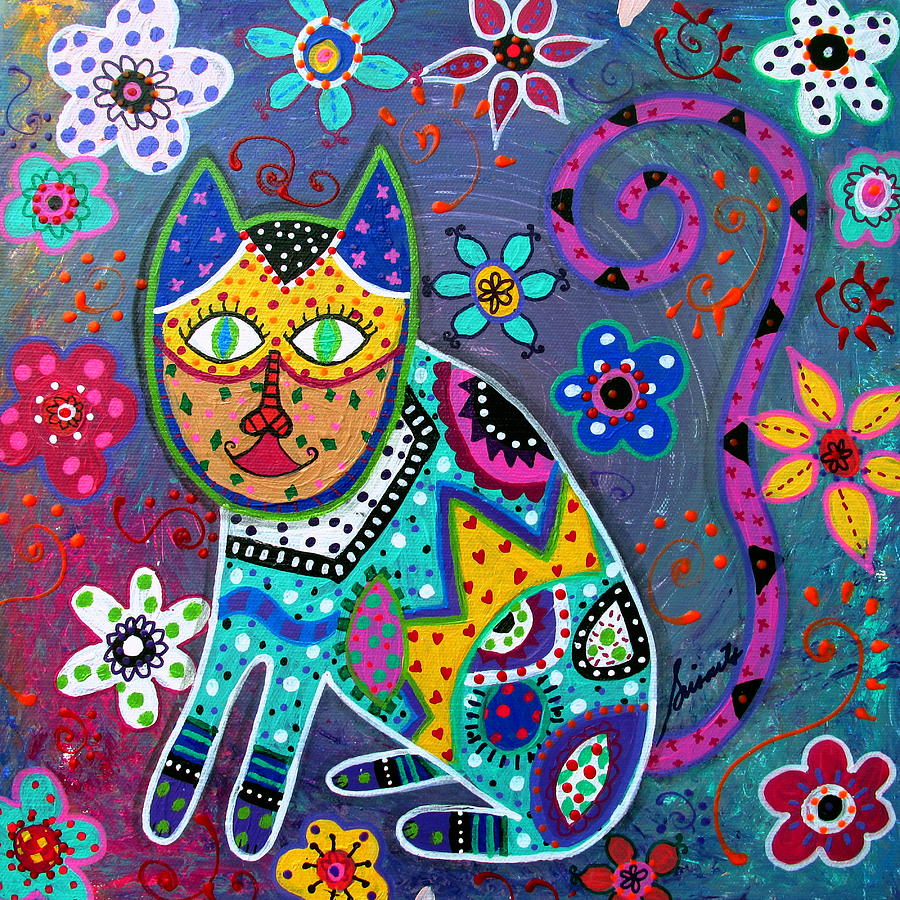 Flower Painting - Talavera Cat IIi by Pristine Cartera Turkus