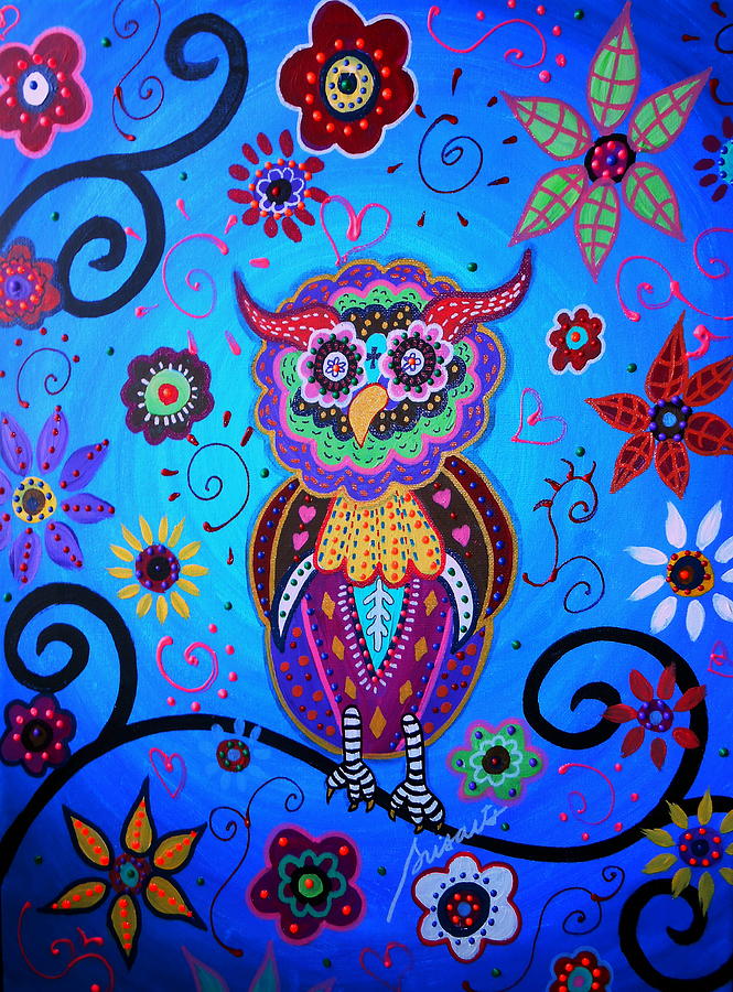 Talavera Owl Painting by Pristine Cartera Turkus