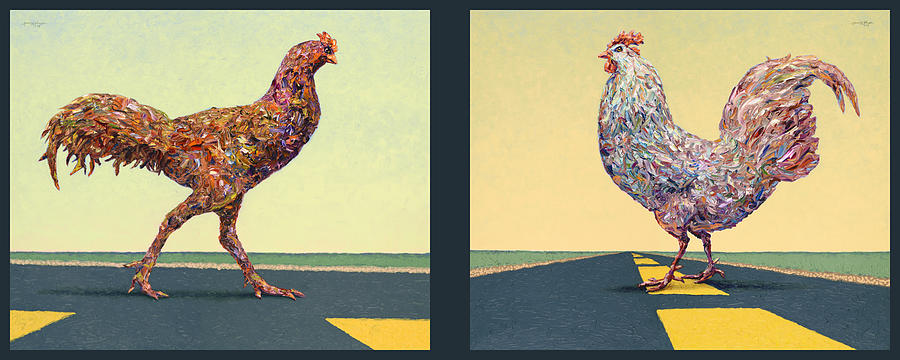 James Johnson Painting - Tale of Two Chickens by James W Johnson