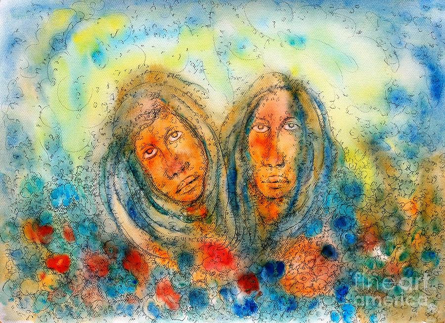 Abstract Painting - Tale of two sisters by Vandana Devendra