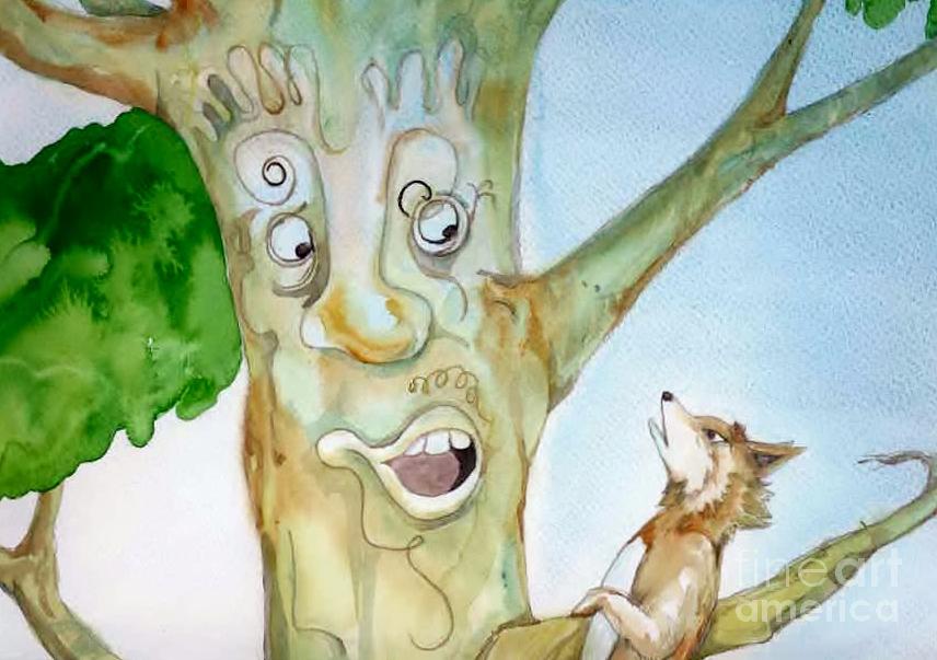Talking tree from Foxy Tales 2 Painting by Donna Acheson-Juillet
