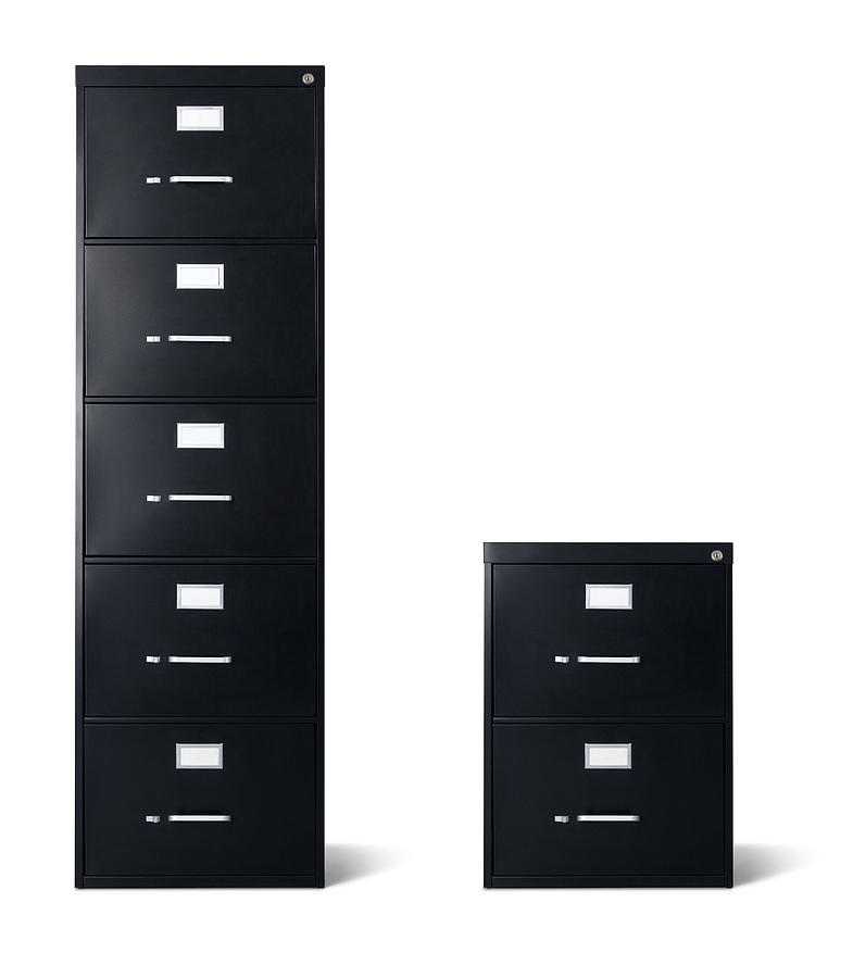 Tall and Short Black Filing Cabinets Isolated Photograph by Ryasick