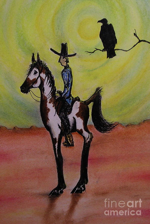 Tall In The Saddle Drawing by Catherine Howley