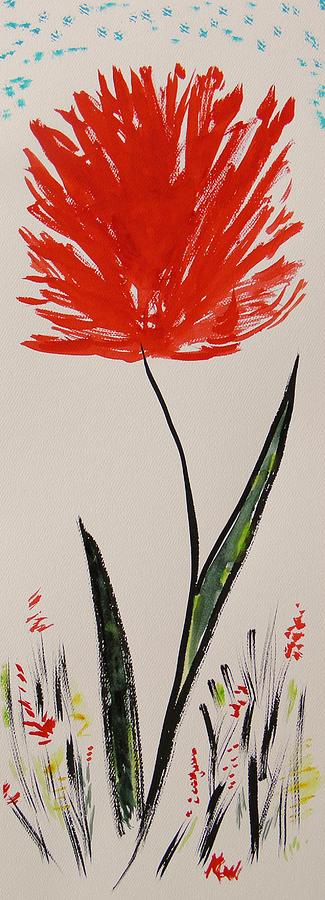 Tall Red Wildflower Painting by Mary Carol Williams