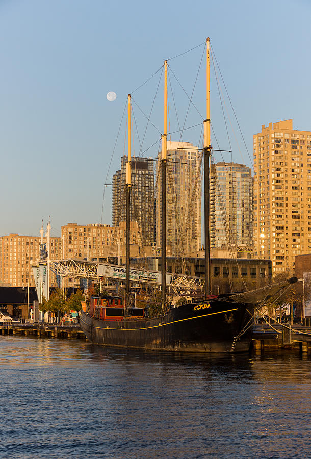 Tall Ship and Full Moon at Toronto Harbourfront Photograph by Georgia Mizuleva