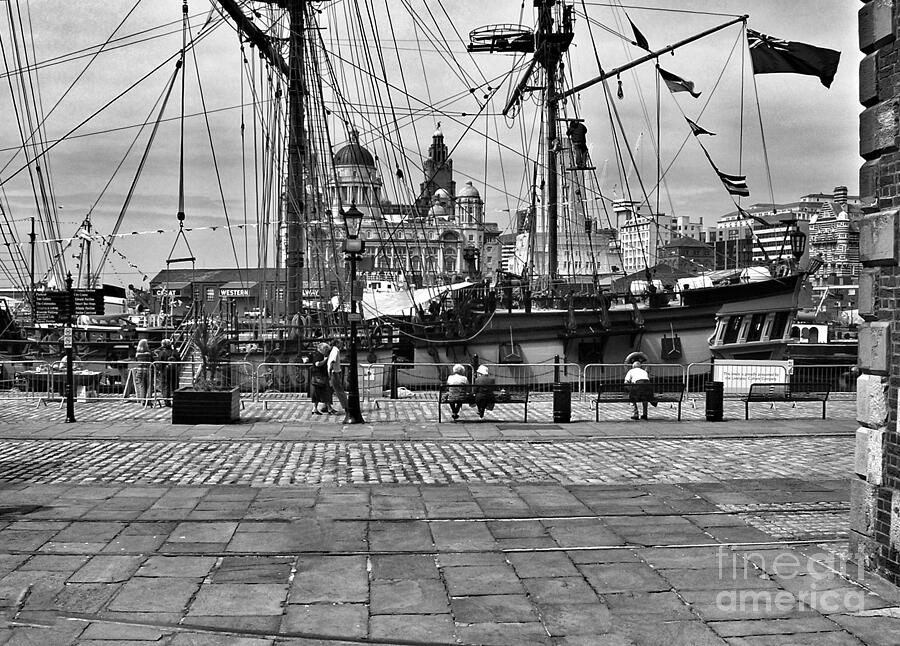 Tall Ship At Albert Dock BW Photograph by Joan-Violet Stretch