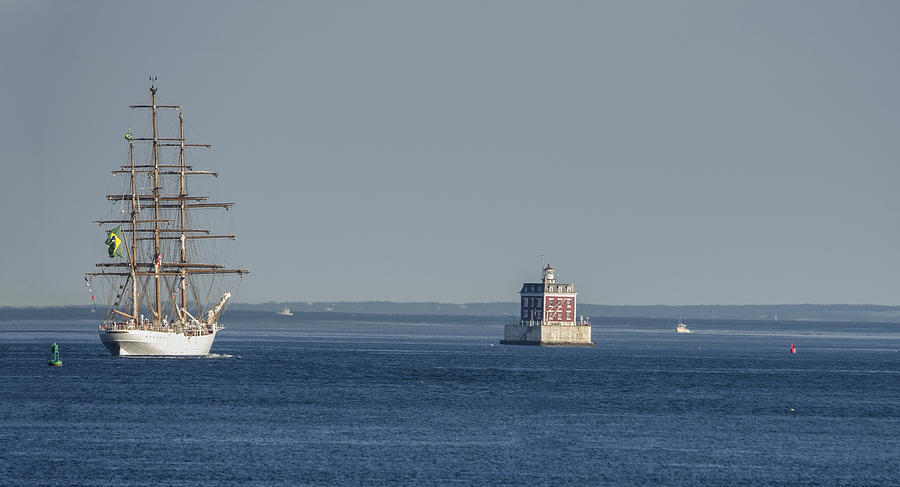 Tall Ship Cisne Branco passes Ledge Light Photograph by Marianne Campolongo