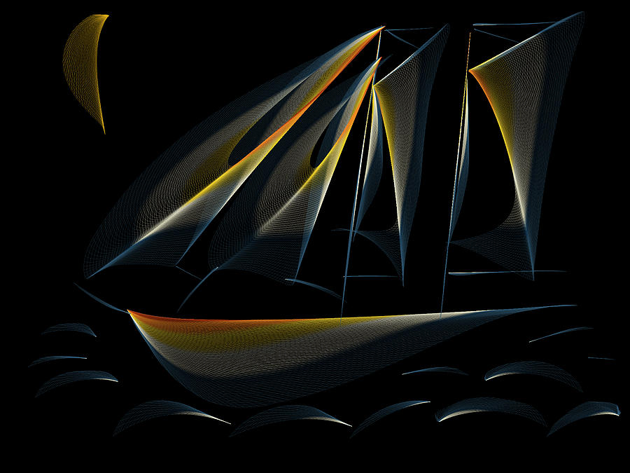Tall Ship Dark Night Digital Art by Heidi Smith