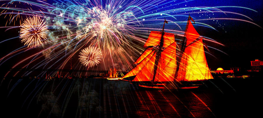 Tall Ship Fireworks Photograph by Alice Gipson