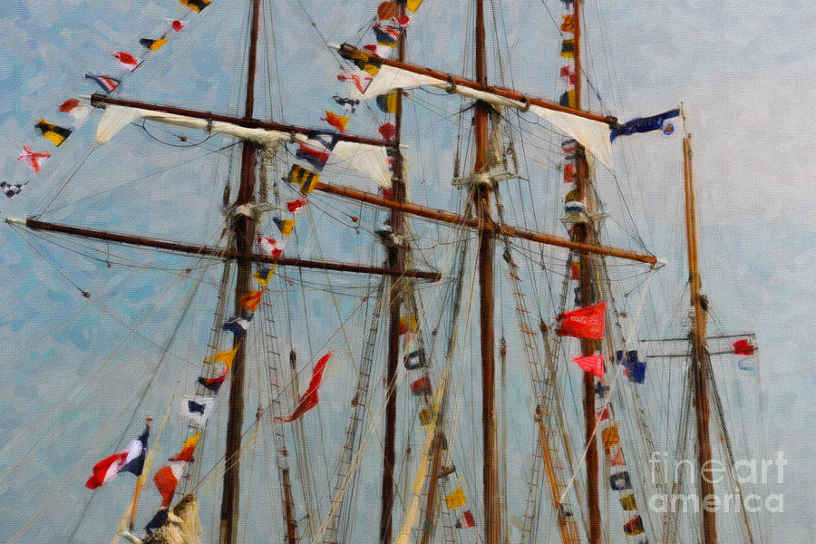 Tall Ship Flags Flying Digital Art by Dale Powell