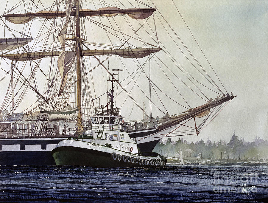Tall Ship PALLADA Tug Assist Painting by James Williamson